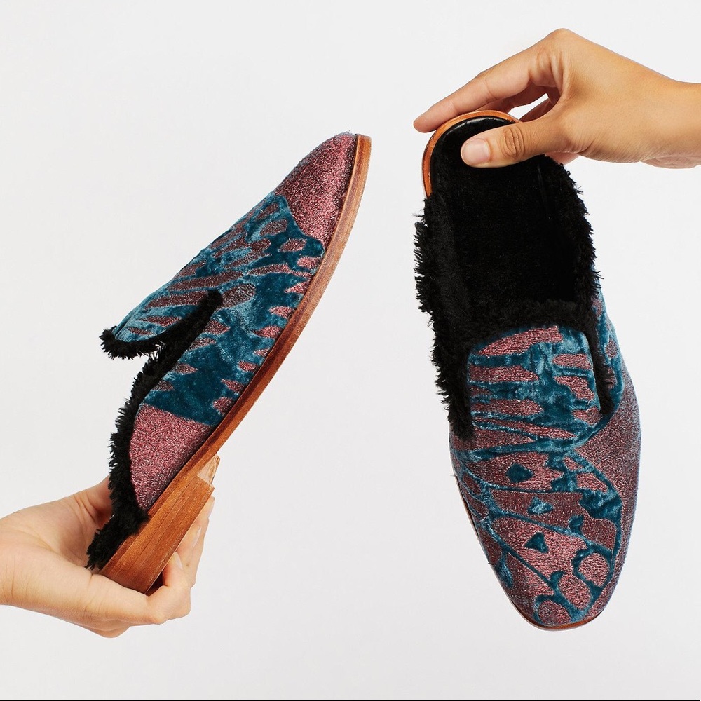 Free People Butterfly Slip On Flat Mule Fur Velvet